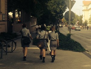 Girl Scouts on their way to ceremony