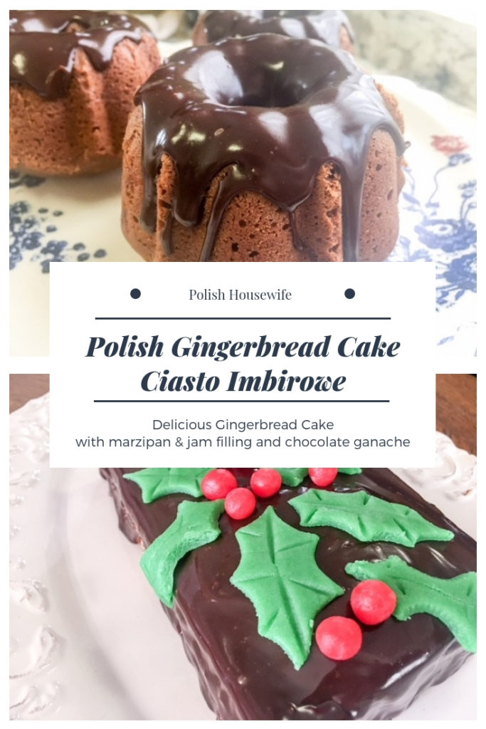 gingerbread cakes filled with jam and marzipan topped with ganache