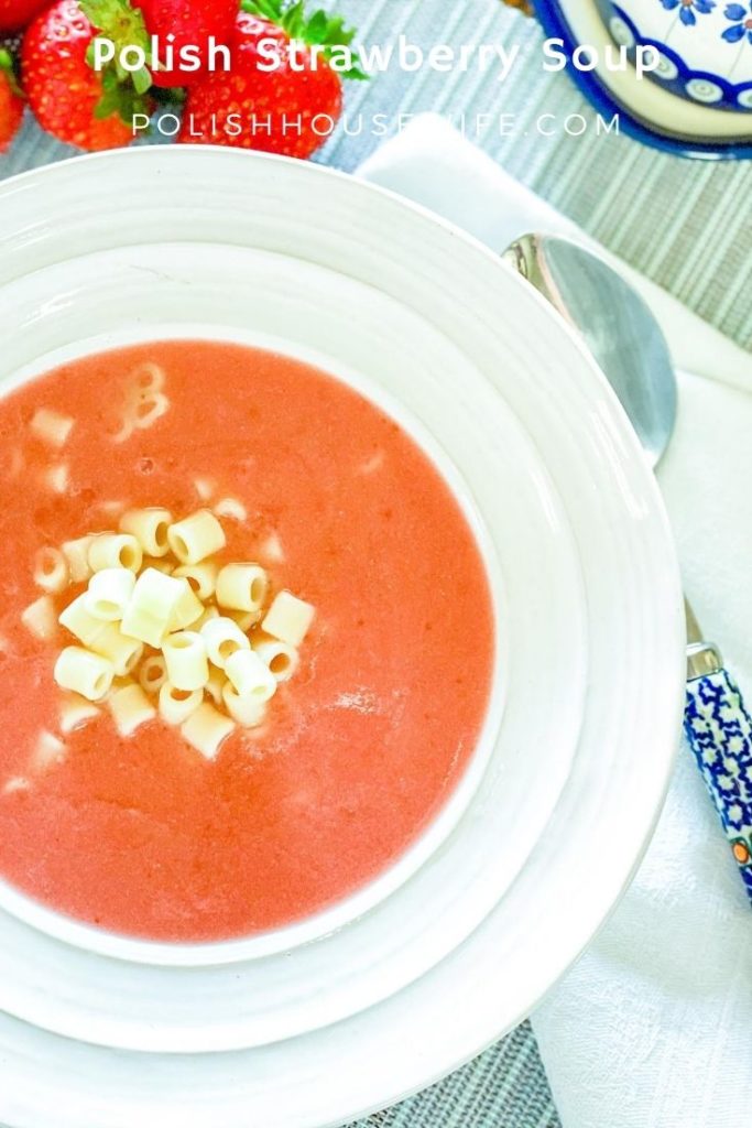 strawberry soup in a white bowl