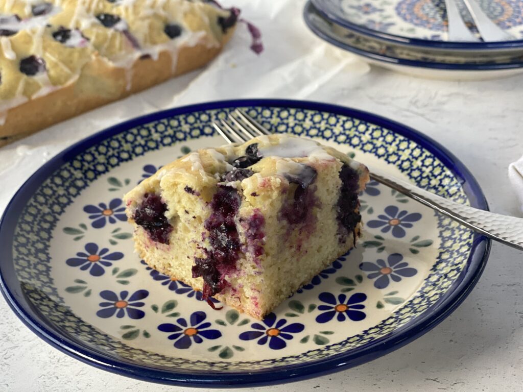 Polish Cake with Blueberries on Polish pottery plate