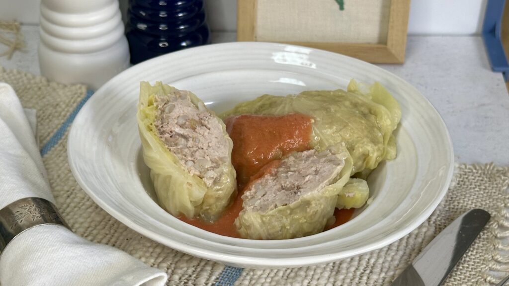 Polish cabbage rolls with tomato sauce