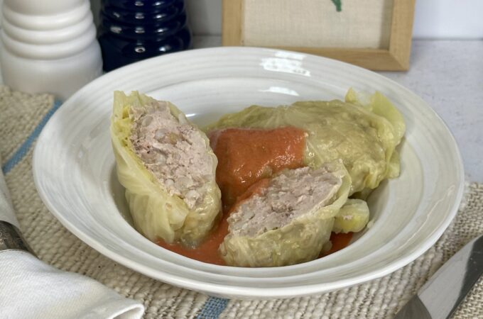 Polish cabbage rolls with tomato sauce
